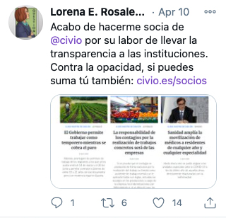 Tweet sobre Civio de Lorena E. Rosaleny