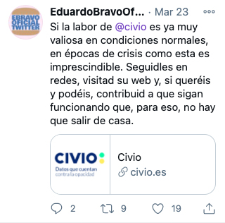 Tweet sobre Civio de Eduardo Bravo