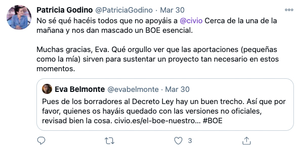 Tweet sobre Civio de Patricia Godino