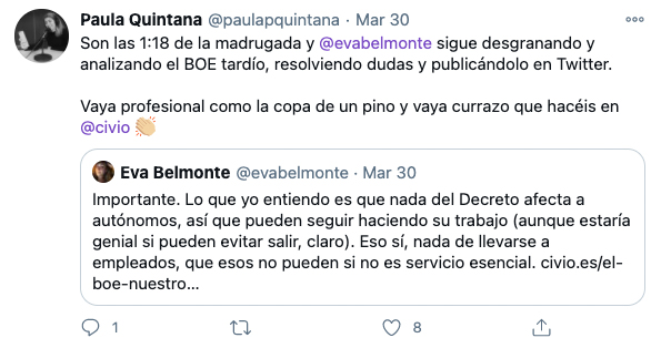 Tweet sobre Civio de Paula Quintana