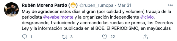 Tweet sobre Civio de Rubén Moreno