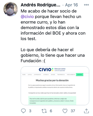 Tweet sobre Civio de Andrés Rodríguez