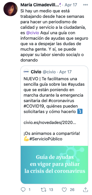 Tweet sobre Civio de María Cimadevilla