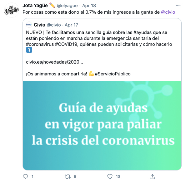 Tweet sobre Civio de Jota Yagüe