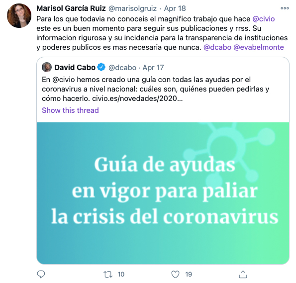 Tweet sobre Civio de Marisol García