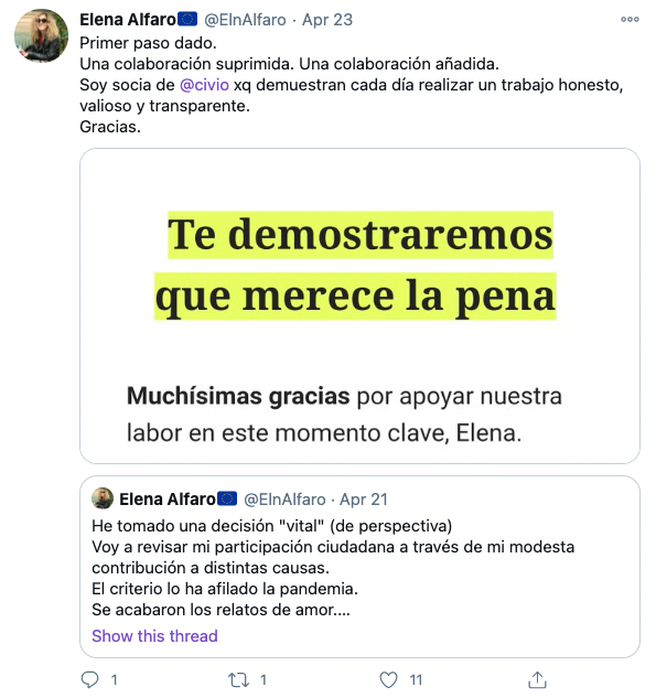 Tweet sobre Civio de Elena Alfaro