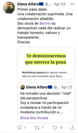 Tweet sobre Civio de Elena Alfaro