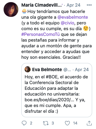 Tweet sobre Civio de María Cimadevilla