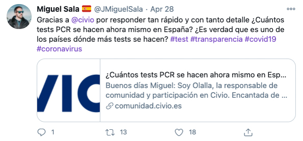 Tweet sobre Civio de Miguel Sala