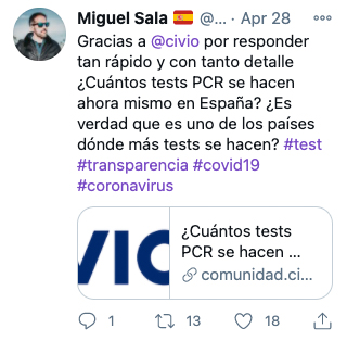 Tweet sobre Civio de Miguel Sala