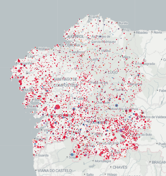 Vista del mapa con zoom en Galicia